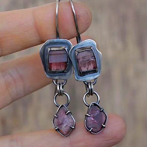 Vintage Handmade Geometric Dangle Earrings - Picture 1 of 3